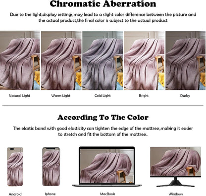 Fleece Leaves Pattern Throw Blanket, Light Purple, 50"x60" | Super Soft Throw Blanket, Lightweight Cozy Bed Sofa Blanket, Premium Silky Flannel Fleece, Travel Blanket for All Season Use - Colors B