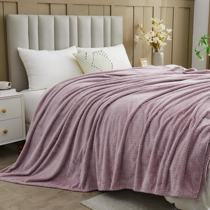 Fleece Leaves Pattern Throw Blanket, Light Purple, 50"x60" | Super Soft Throw Blanket, Lightweight Cozy Bed Sofa Blanket, Premium Silky Flannel Fleece, Travel Blanket for All Season Use - Colors B