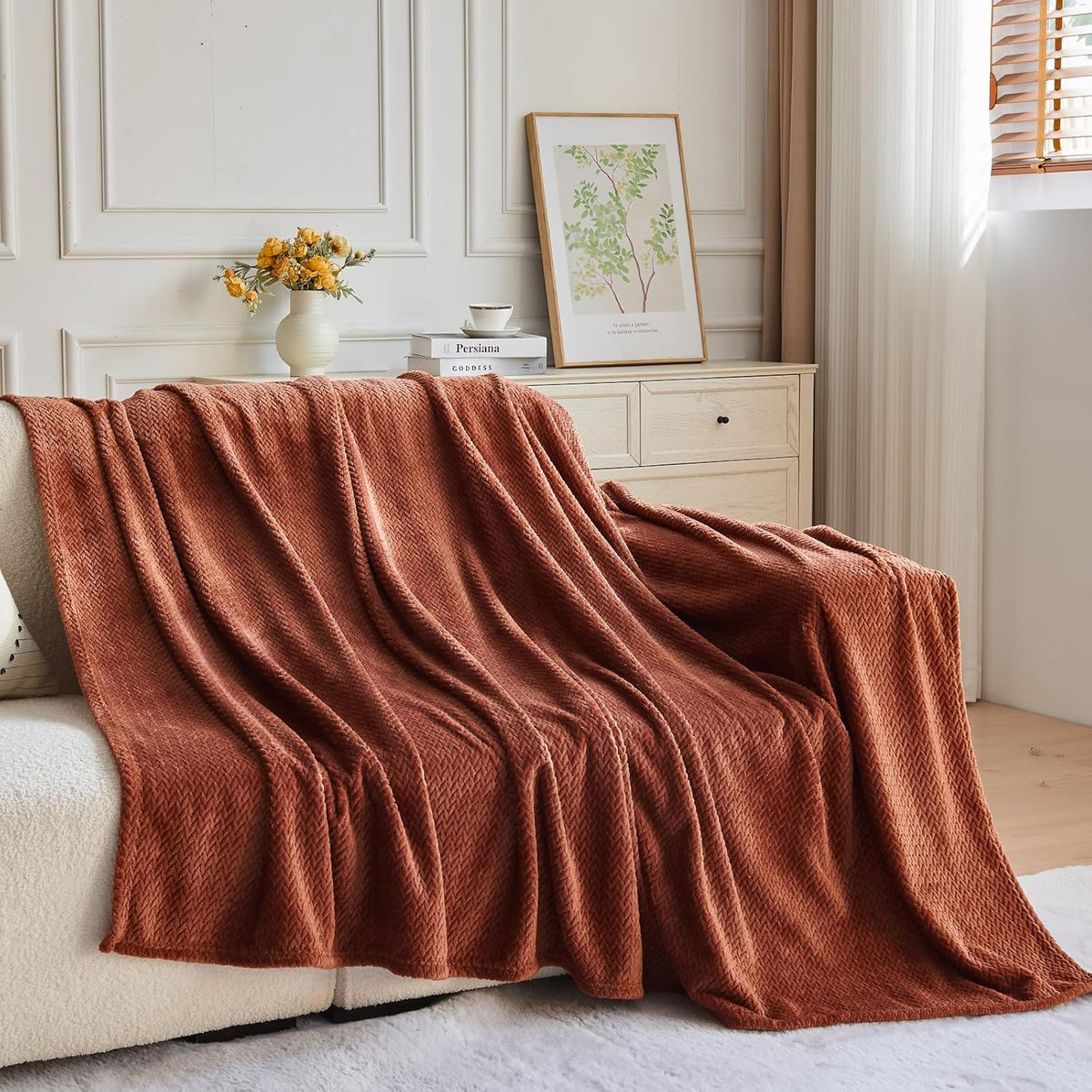 Fleece Leaves Pattern Throw Blanket, Light Purple, 50"x60" | Super Soft Throw Blanket, Lightweight Cozy Bed Sofa Blanket, Premium Silky Flannel Fleece, Travel Blanket for All Season Use - Colors B