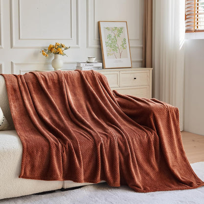 Fleece Leaves Pattern Throw Blanket, Light Purple, 50"x60" | Super Soft Throw Blanket, Lightweight Cozy Bed Sofa Blanket, Premium Silky Flannel Fleece, Travel Blanket for All Season Use - Colors B