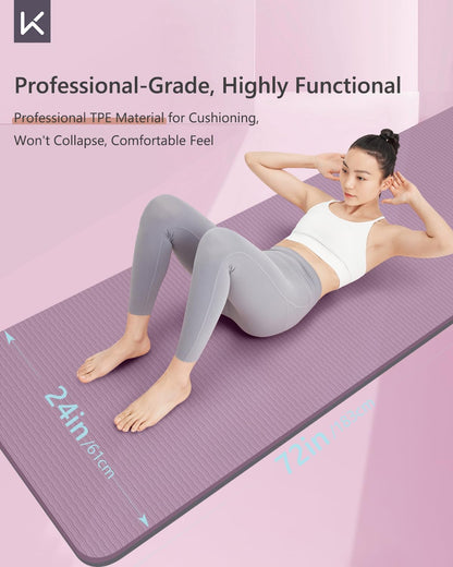 Yoga Mat 7mm Thick Non Slip - Extra Cushion TPE Exercise Mat for Home Workout & Pilates, Eco Friendly Knee Protection, 72"x24" Large Fitness Mat with Carrying Strap