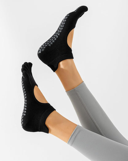 Yawlsow 3 Pairs Pilates Yoga Toe Socks with Grips for Women, Five Toe Non-Slip Socks for Barre Ballet Fitness Hospital
