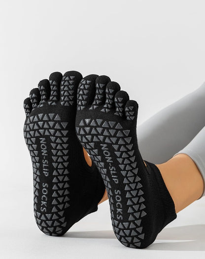 Yawlsow 3 Pairs Pilates Yoga Toe Socks with Grips for Women, Five Toe Non-Slip Socks for Barre Ballet Fitness Hospital
