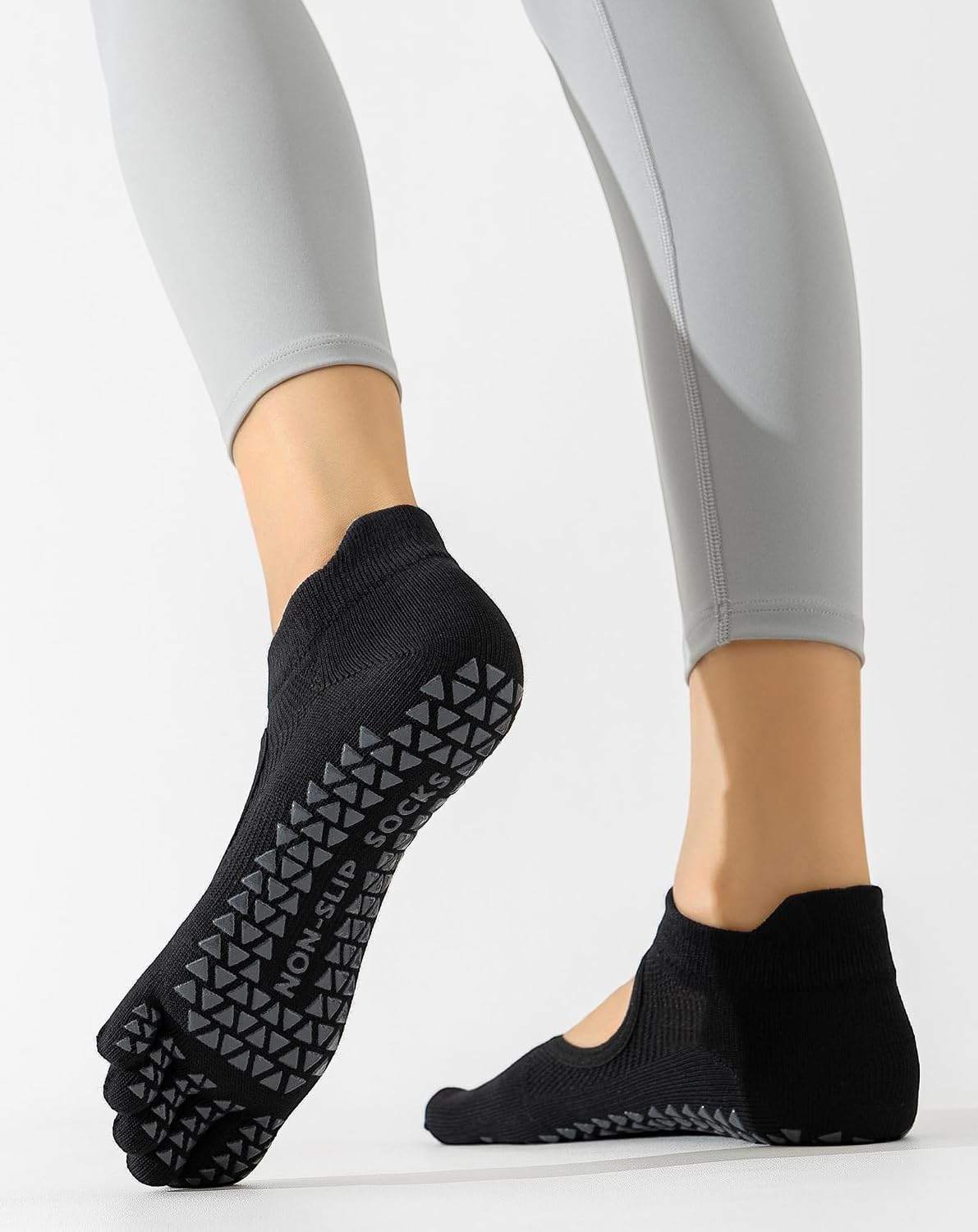 Yawlsow 3 Pairs Pilates Yoga Toe Socks with Grips for Women, Five Toe Non-Slip Socks for Barre Ballet Fitness Hospital