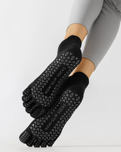 Yawlsow 3 Pairs Pilates Yoga Toe Socks with Grips for Women, Five Toe Non-Slip Socks for Barre Ballet Fitness Hospital