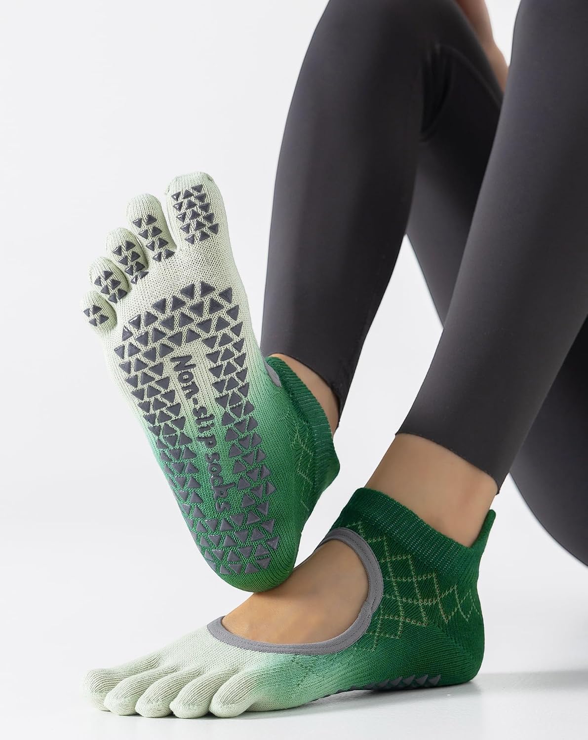 Yawlsow 3 Pairs Pilates Yoga Toe Socks with Grips for Women, Five Toe Non-Slip Socks for Barre Ballet Fitness Hospital