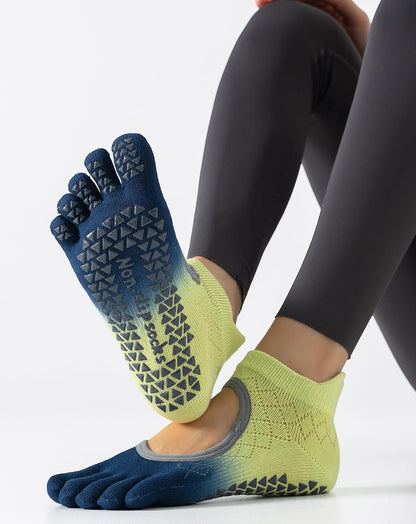 Yawlsow 3 Pairs Pilates Yoga Toe Socks with Grips for Women, Five Toe Non-Slip Socks for Barre Ballet Fitness Hospital