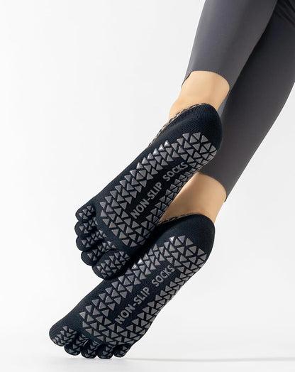 Yawlsow 3 Pairs Pilates Yoga Toe Socks with Grips for Women, Five Toe Non-Slip Socks for Barre Ballet Fitness Hospital