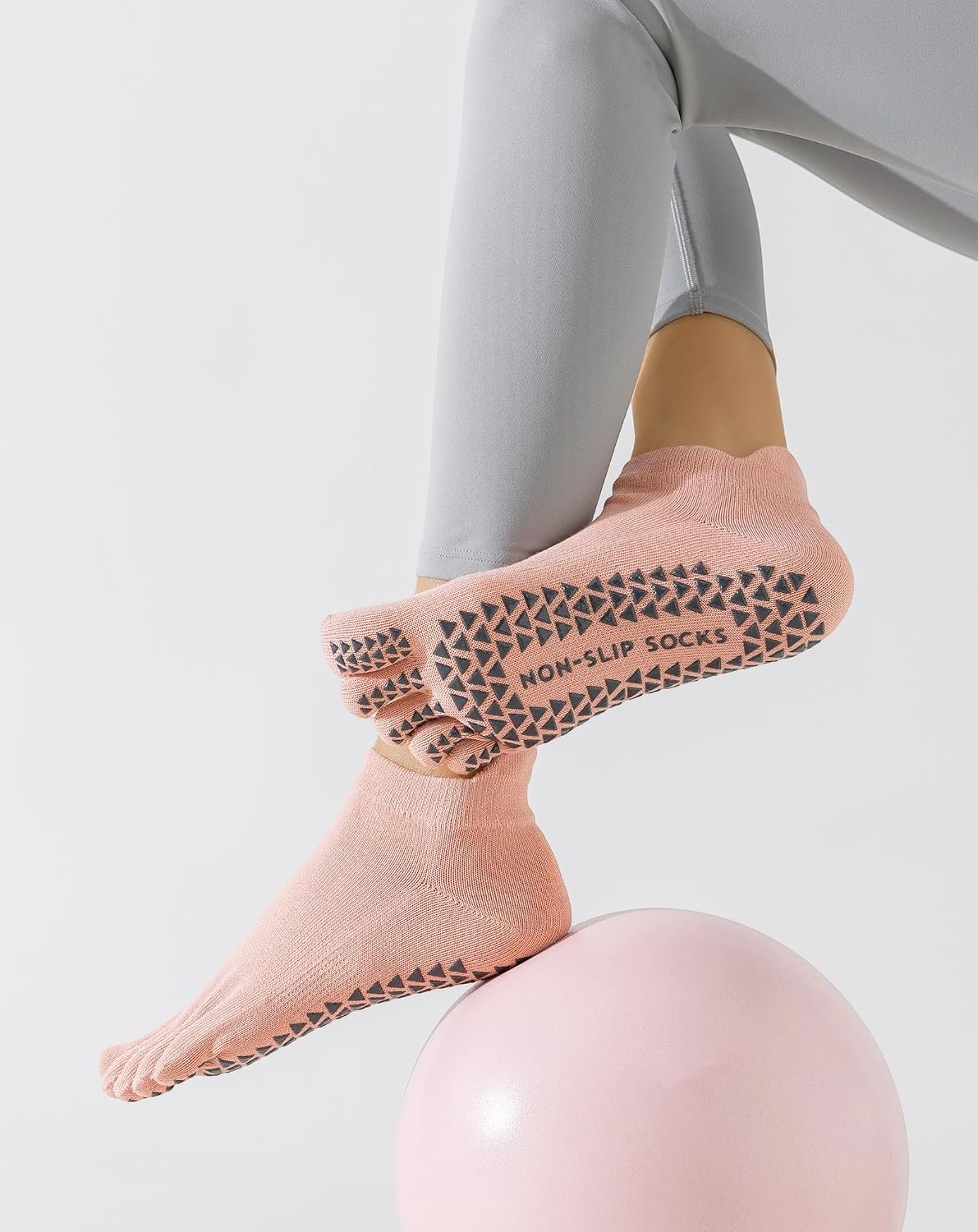 Yawlsow 3 Pairs Pilates Yoga Toe Socks with Grips for Women, Five Toe Non-Slip Socks for Barre Ballet Fitness Hospital