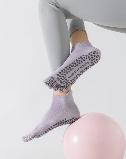 Yawlsow 3 Pairs Pilates Yoga Toe Socks with Grips for Women, Five Toe Non-Slip Socks for Barre Ballet Fitness Hospital