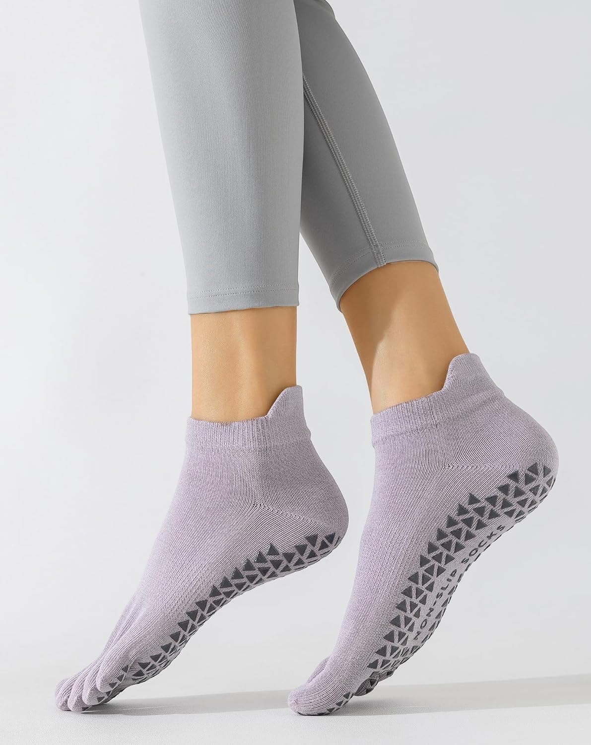 Yawlsow 3 Pairs Pilates Yoga Toe Socks with Grips for Women, Five Toe Non-Slip Socks for Barre Ballet Fitness Hospital