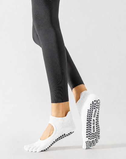 Yawlsow 3 Pairs Pilates Yoga Toe Socks with Grips for Women, Five Toe Non-Slip Socks for Barre Ballet Fitness Hospital