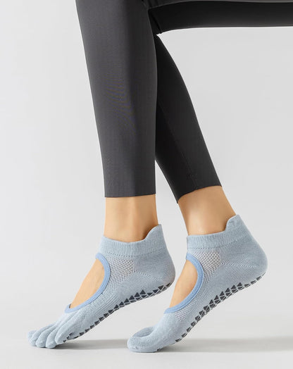 Yawlsow 3 Pairs Pilates Yoga Toe Socks with Grips for Women, Five Toe Non-Slip Socks for Barre Ballet Fitness Hospital