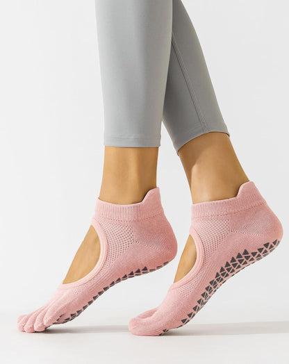 Yawlsow 3 Pairs Pilates Yoga Toe Socks with Grips for Women, Five Toe Non-Slip Socks for Barre Ballet Fitness Hospital