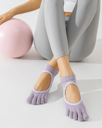 Yawlsow 3 Pairs Pilates Yoga Toe Socks with Grips for Women, Five Toe Non-Slip Socks for Barre Ballet Fitness Hospital