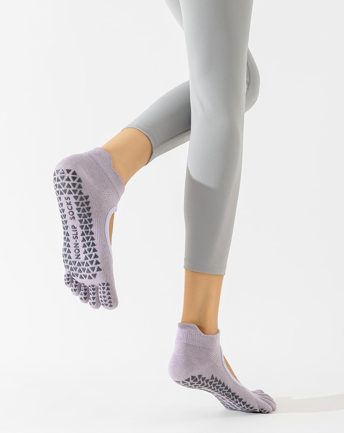 Yawlsow 3 Pairs Pilates Yoga Toe Socks with Grips for Women, Five Toe Non-Slip Socks for Barre Ballet Fitness Hospital
