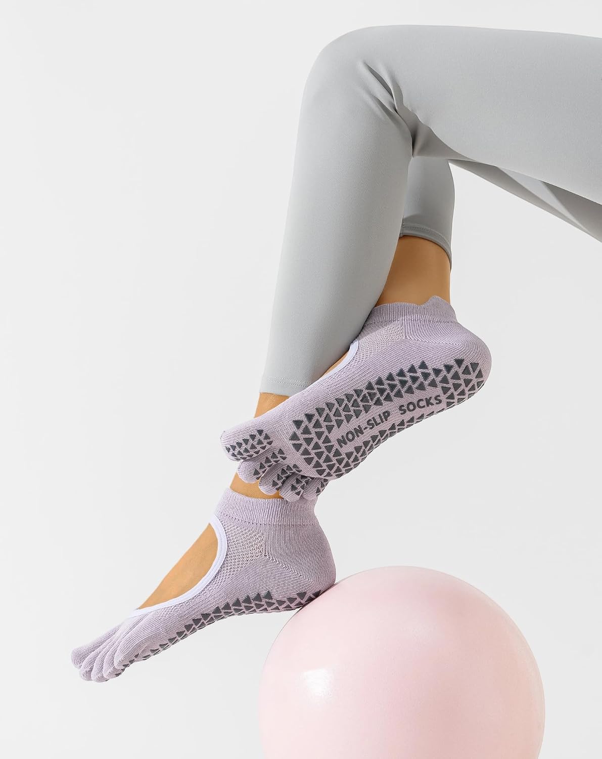 Yawlsow 3 Pairs Pilates Yoga Toe Socks with Grips for Women, Five Toe Non-Slip Socks for Barre Ballet Fitness Hospital
