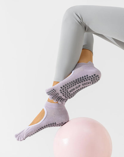 Yawlsow 3 Pairs Pilates Yoga Toe Socks with Grips for Women, Five Toe Non-Slip Socks for Barre Ballet Fitness Hospital
