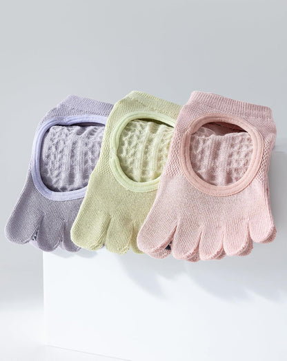 Yawlsow 3 Pairs Pilates Yoga Toe Socks with Grips for Women, Five Toe Non-Slip Socks for Barre Ballet Fitness Hospital