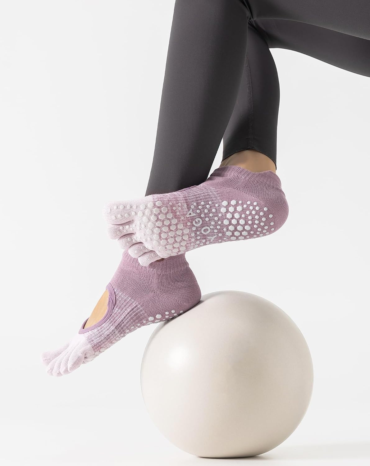 Yawlsow 3 Pairs Pilates Yoga Toe Socks with Grips for Women, Five Toe Non-Slip Socks for Barre Ballet Fitness Hospital