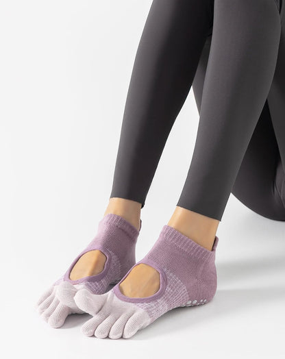 Yawlsow 3 Pairs Pilates Yoga Toe Socks with Grips for Women, Five Toe Non-Slip Socks for Barre Ballet Fitness Hospital