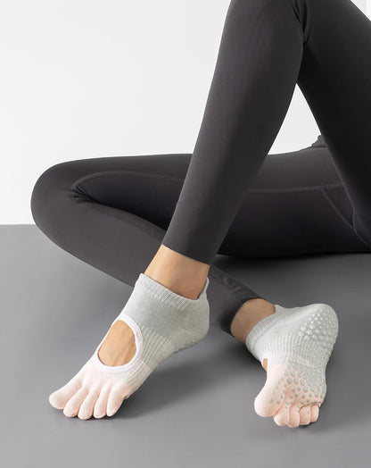 Yawlsow 3 Pairs Pilates Yoga Toe Socks with Grips for Women, Five Toe Non-Slip Socks for Barre Ballet Fitness Hospital