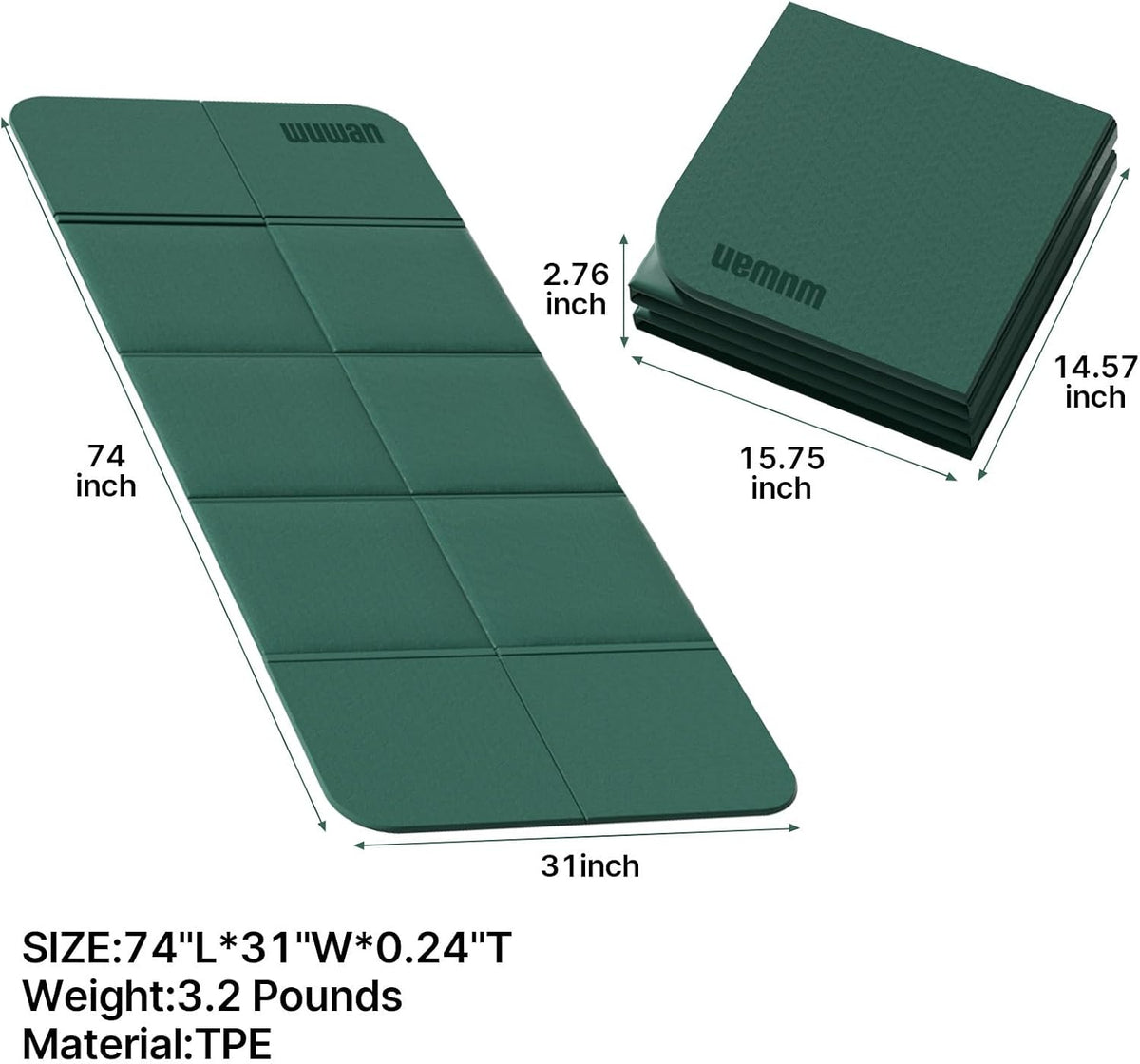 Foldable Yoga Mat 75"x31"x0.24" Portable Exercise Mat