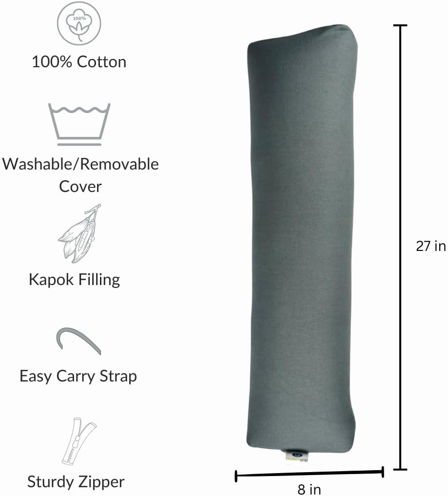 Pranayama Yoga Bolster - Kapok Filled | Removable Washable Cover | Yoga | Meditation, Stretching, Relaxation | 100% Cotton