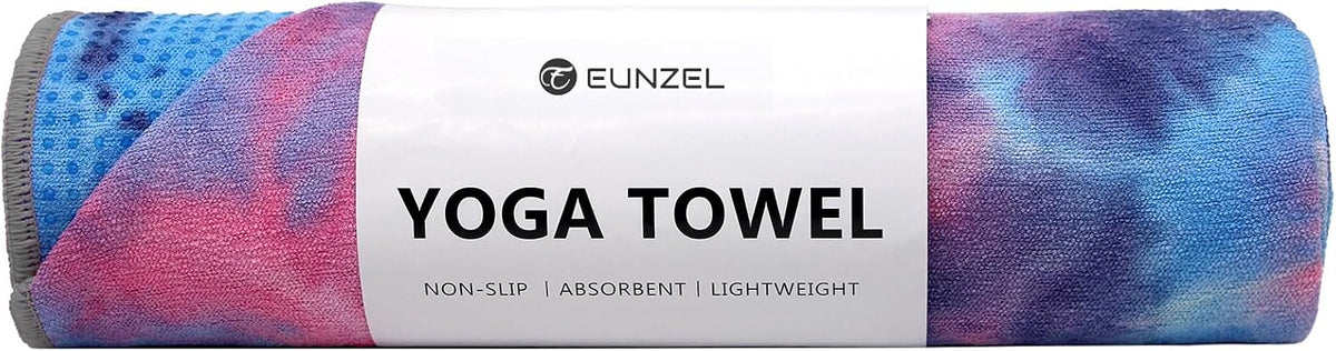 Yoga Towel,Hot Yoga Mat Towel with Grip Dots Sweat Absorbent Non-Slip for Hot Yoga, Pilates and Workout 24" x72", Purple & Blue