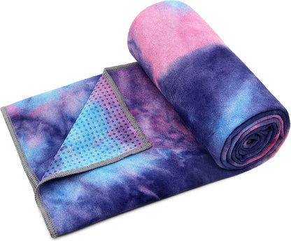 Yoga Towel,Hot Yoga Mat Towel with Grip Dots Sweat Absorbent Non-Slip for Hot Yoga, Pilates and Workout 24" x72", Purple & Blue