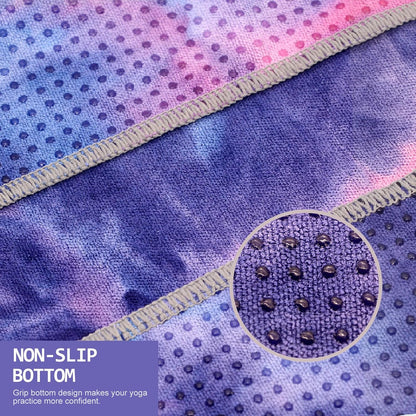 Yoga Towel,Hot Yoga Mat Towel with Grip Dots Sweat Absorbent Non-Slip for Hot Yoga, Pilates and Workout 24" x72", Purple & Blue