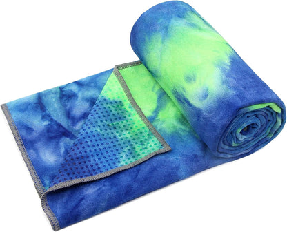 Yoga Towel,Hot Yoga Mat Towel with Grip Dots Sweat Absorbent Non-Slip for Hot Yoga, Pilates and Workout 24" x72", Purple & Blue