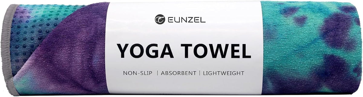 Yoga Towel,Hot Yoga Mat Towel with Grip Dots Sweat Absorbent Non-Slip for Hot Yoga, Pilates and Workout 24" x72", Purple & Blue