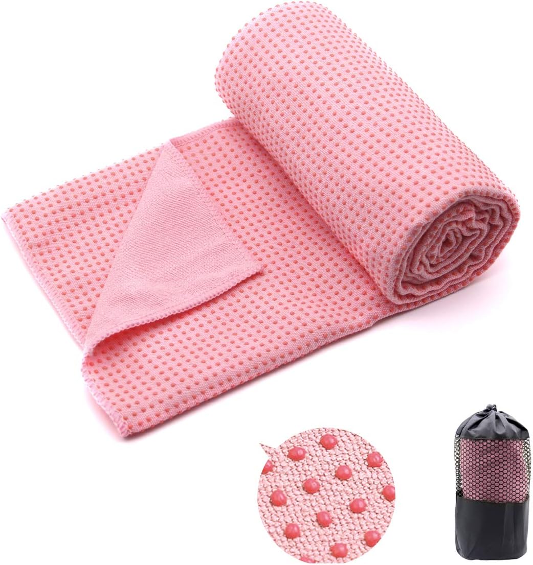 Yoga Towel,Hot Yoga Mat Towel with Grip Dots Sweat Absorbent Non-Slip for Hot Yoga, Pilates and Workout 24" x72", Purple & Blue