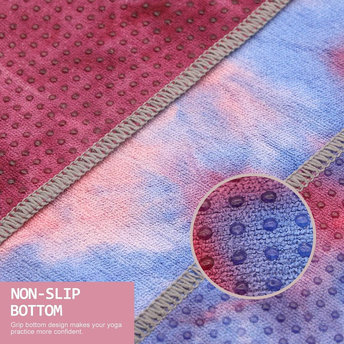 Yoga Towel,Hot Yoga Mat Towel with Grip Dots Sweat Absorbent Non-Slip for Hot Yoga, Pilates and Workout 24" x72", Purple & Blue