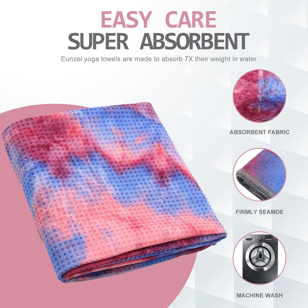 Yoga Towel,Hot Yoga Mat Towel with Grip Dots Sweat Absorbent Non-Slip for Hot Yoga, Pilates and Workout 24" x72", Purple & Blue