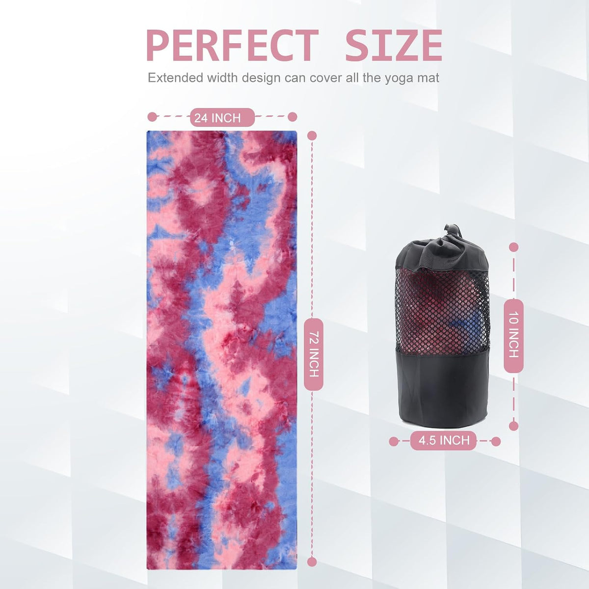Yoga Towel,Hot Yoga Mat Towel with Grip Dots Sweat Absorbent Non-Slip for Hot Yoga, Pilates and Workout 24" x72", Purple & Blue