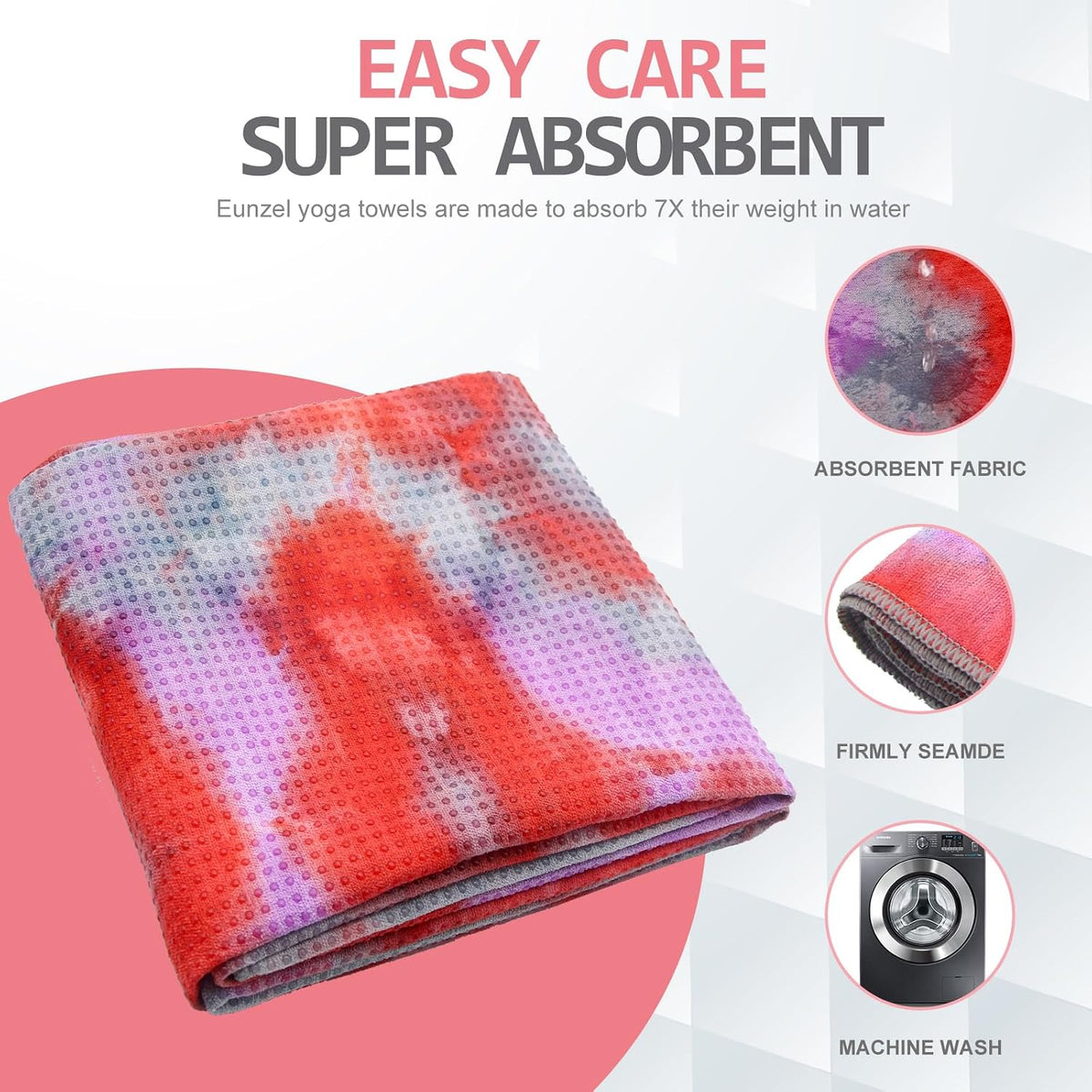 Yoga Towel,Hot Yoga Mat Towel with Grip Dots Sweat Absorbent Non-Slip for Hot Yoga, Pilates and Workout 24" x72", Purple & Blue
