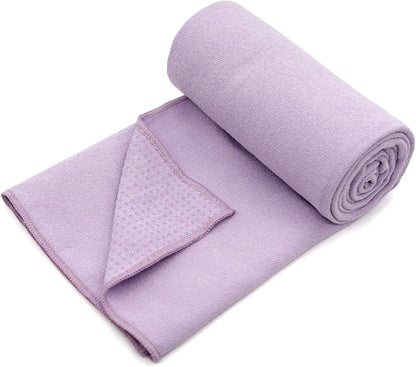 Yoga Towel,Hot Yoga Mat Towel with Grip Dots Sweat Absorbent Non-Slip for Hot Yoga, Pilates and Workout 24" x72", Purple & Blue