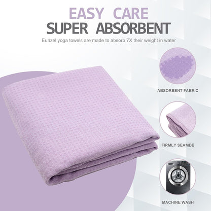 Yoga Towel,Hot Yoga Mat Towel with Grip Dots Sweat Absorbent Non-Slip for Hot Yoga, Pilates and Workout 24" x72", Purple & Blue