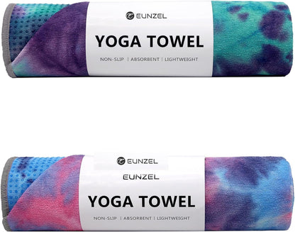Yoga Towel,Hot Yoga Mat Towel with Grip Dots Sweat Absorbent Non-Slip for Hot Yoga, Pilates and Workout 24" x72", Purple & Blue