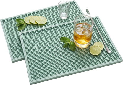 Bar Mat 18"X12"(2 Pcs) Non-Slip Rubber Bar Mat, Spill Proof & Design,Easy to Clean Textured Surface for Home Bar,Coffee Station, Bartending - Protects Countertops & Glassware(Green).