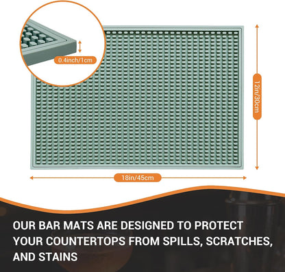 Bar Mat 18"X12"(2 Pcs) Non-Slip Rubber Bar Mat, Spill Proof & Design,Easy to Clean Textured Surface for Home Bar,Coffee Station, Bartending - Protects Countertops & Glassware(Green).