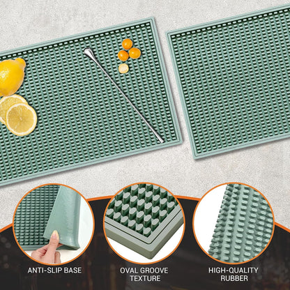 Bar Mat 18"X12"(2 Pcs) Non-Slip Rubber Bar Mat, Spill Proof & Design,Easy to Clean Textured Surface for Home Bar,Coffee Station, Bartending - Protects Countertops & Glassware(Green).