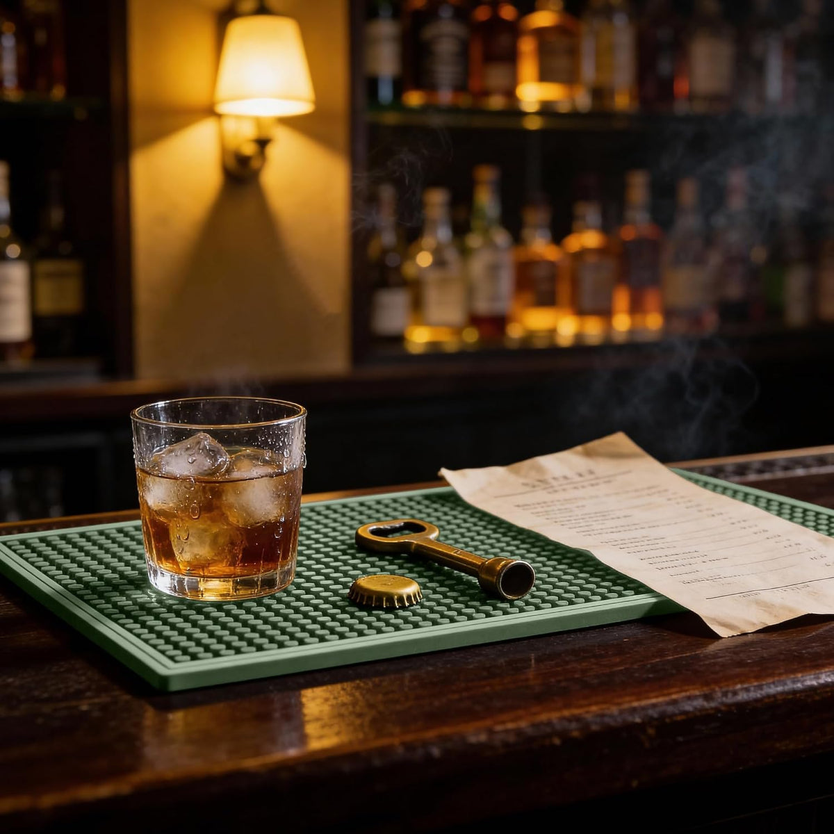 Bar Mat 18"X12"(2 Pcs) Non-Slip Rubber Bar Mat, Spill Proof & Design,Easy to Clean Textured Surface for Home Bar,Coffee Station, Bartending - Protects Countertops & Glassware(Green).
