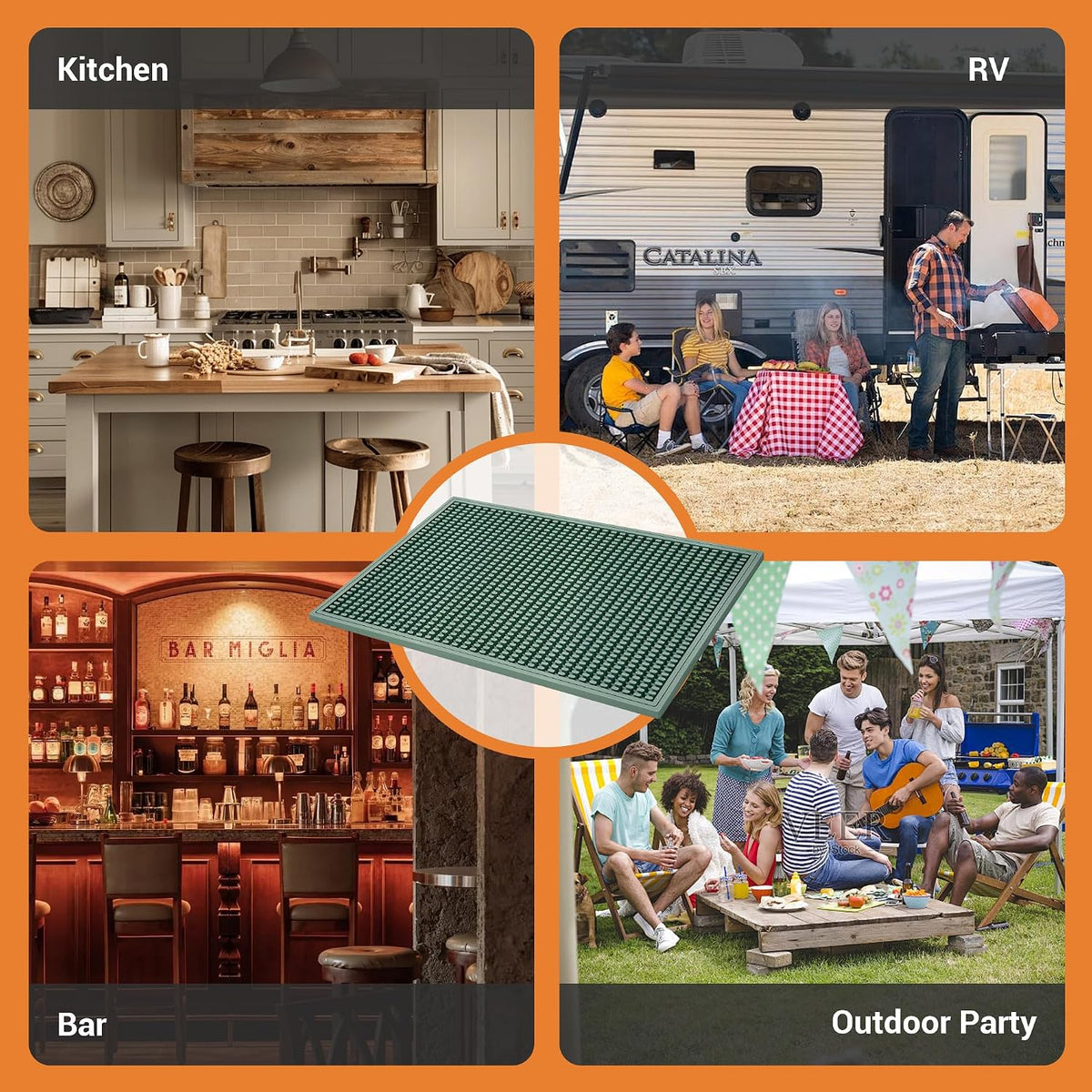 Bar Mat 18"X12"(2 Pcs) Non-Slip Rubber Bar Mat, Spill Proof & Design,Easy to Clean Textured Surface for Home Bar,Coffee Station, Bartending - Protects Countertops & Glassware(Green).