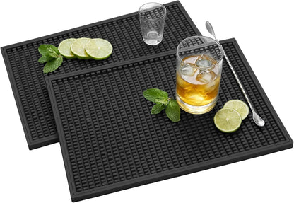 Bar Mat 18"X12"(2 Pcs) Non-Slip Rubber Bar Mat, Spill Proof & Design,Easy to Clean Textured Surface for Home Bar,Coffee Station, Bartending - Protects Countertops & Glassware(Green).