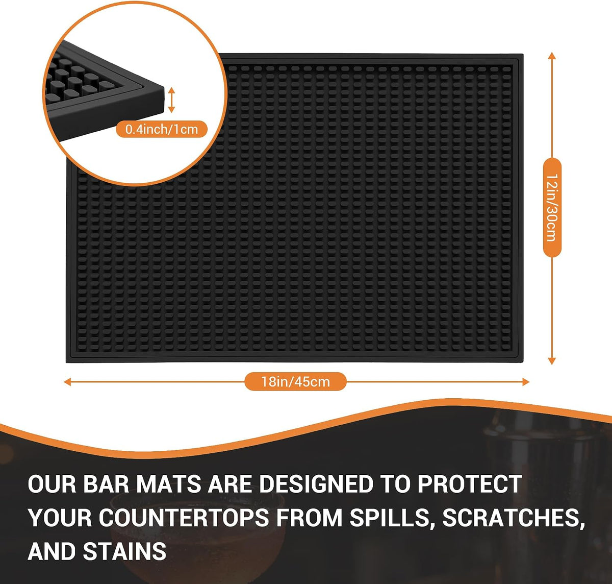 Bar Mat 18"X12"(2 Pcs) Non-Slip Rubber Bar Mat, Spill Proof & Design,Easy to Clean Textured Surface for Home Bar,Coffee Station, Bartending - Protects Countertops & Glassware(Green).