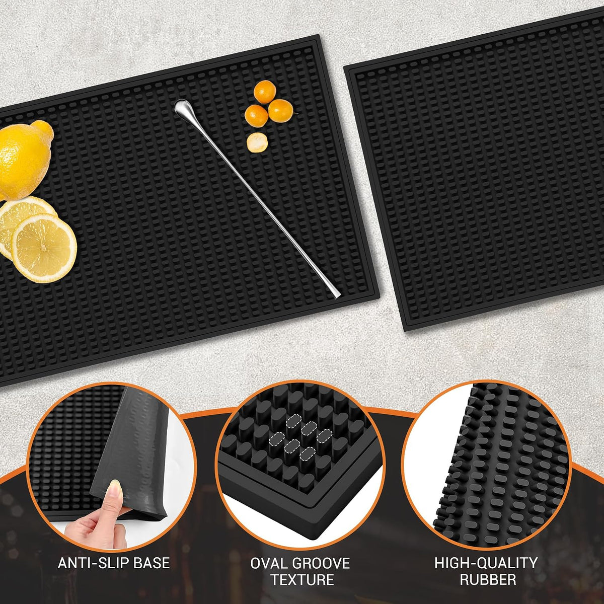 Bar Mat 18"X12"(2 Pcs) Non-Slip Rubber Bar Mat, Spill Proof & Design,Easy to Clean Textured Surface for Home Bar,Coffee Station, Bartending - Protects Countertops & Glassware(Green).