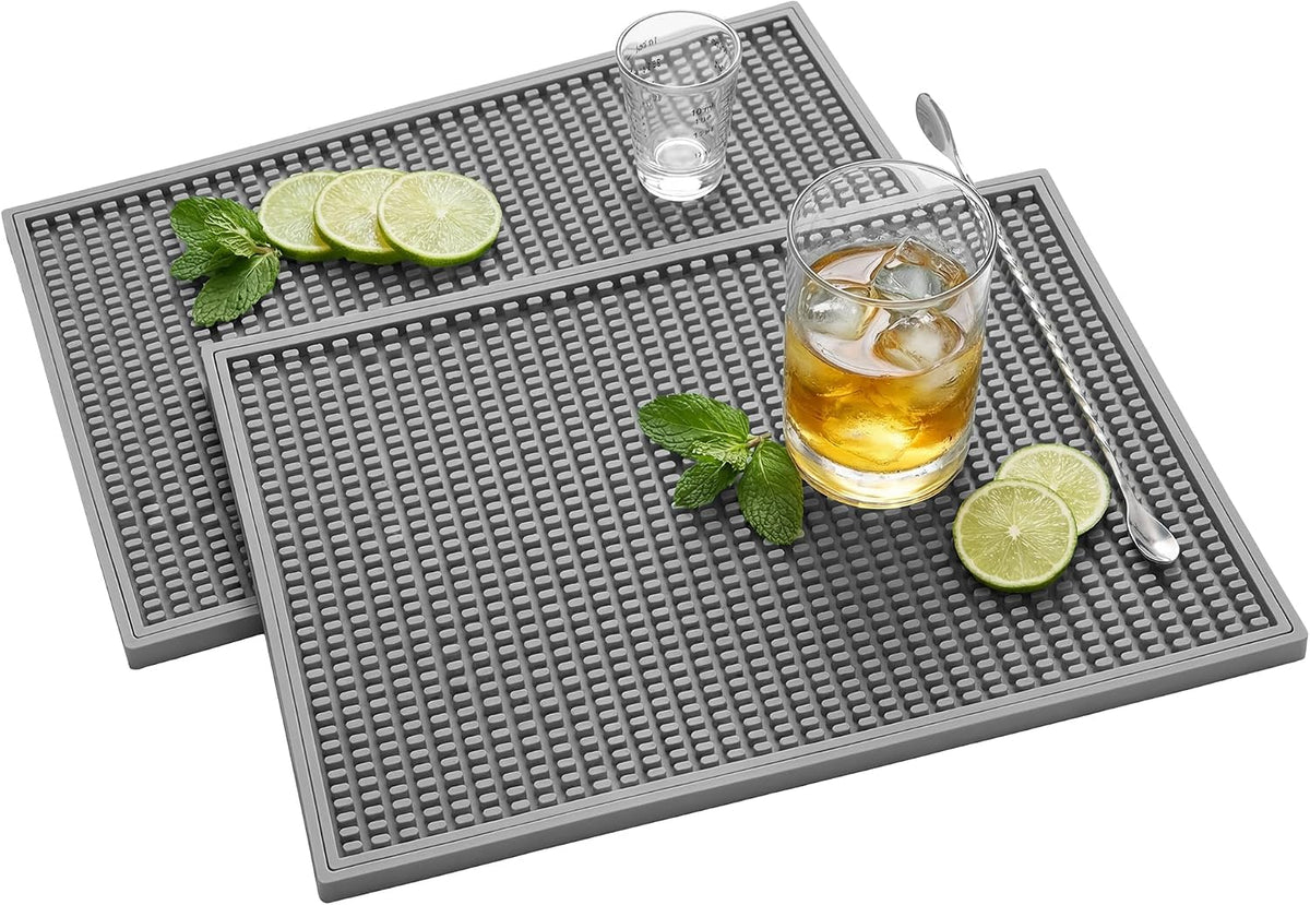 Bar Mat 18"X12"(2 Pcs) Non-Slip Rubber Bar Mat, Spill Proof & Design,Easy to Clean Textured Surface for Home Bar,Coffee Station, Bartending - Protects Countertops & Glassware(Green).